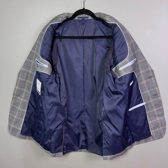 Jos A Bank sportcoat men's 38 R Scottish plaid linen‎ wool gray Tailored brrr - Picture 12 of 14